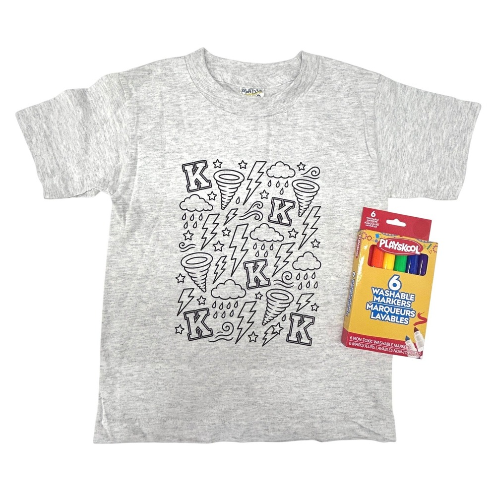 Color Me Doodle‎ Graphic T-Shirt Small (4) Gray Kidcore Activity Weather Craft
